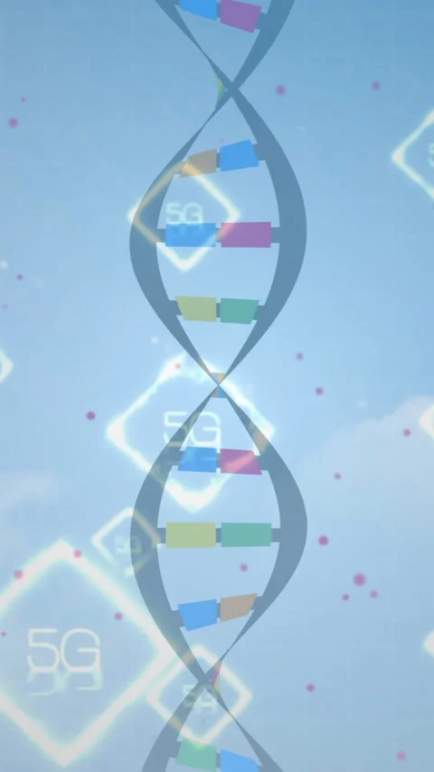Animating DNA strands and 5G symbols, scientific and technological concept Stock Footage 319882940