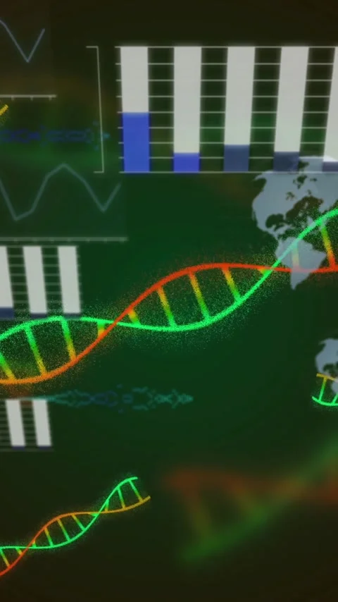 Animating DNA strands and data charts over dark background Stock Footage 319976269