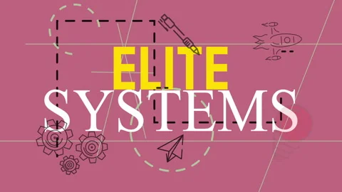 Animating ELITE SYSTEMS logo on rose screen, with gear icons shifting and pencil Stock Footage 311473857