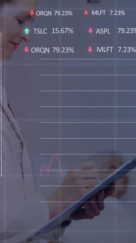 Animating financial data and stock percentages over medical professionals Stock Footage 342015717