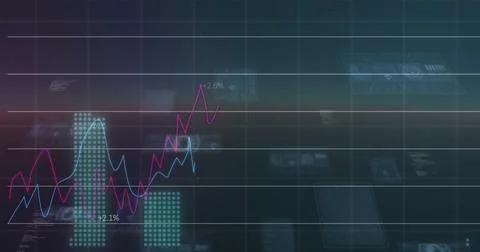 Animating financial data graph showing fluctuating stock prices over digital イラスト素材