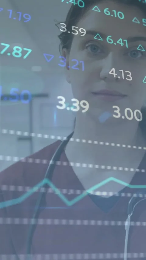 Animating financial stock market data over healthcare professional in hospital Stock Footage 342813002