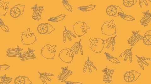Animating Fresh Vegetable and Fruit Line Art Pattern on Orange Background Stock Footage 320061065