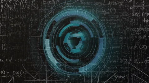 Animating futuristic circular interface over mathematical equations on school Stock-Footage 303878787