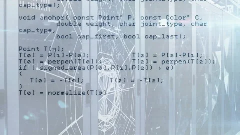 Animating geometric shapes and computer code over abstract background Stock Footage 303616139