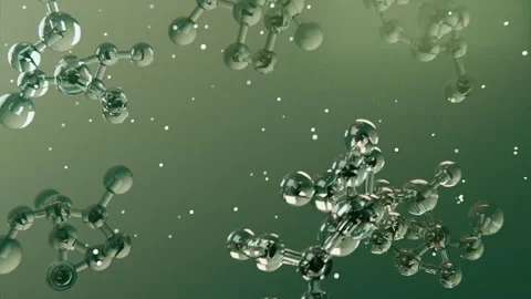 Animating glass clusters drifting, rotating in green backdrop, revealing Video stock 344173925