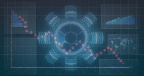 Animating graphs and charts over futuristic data analysis interface Stock Footage 303740082