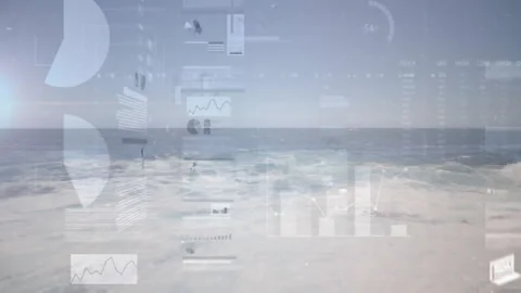 Animating graphs and charts over ocean waves for data visualization Stock Footage 304022512