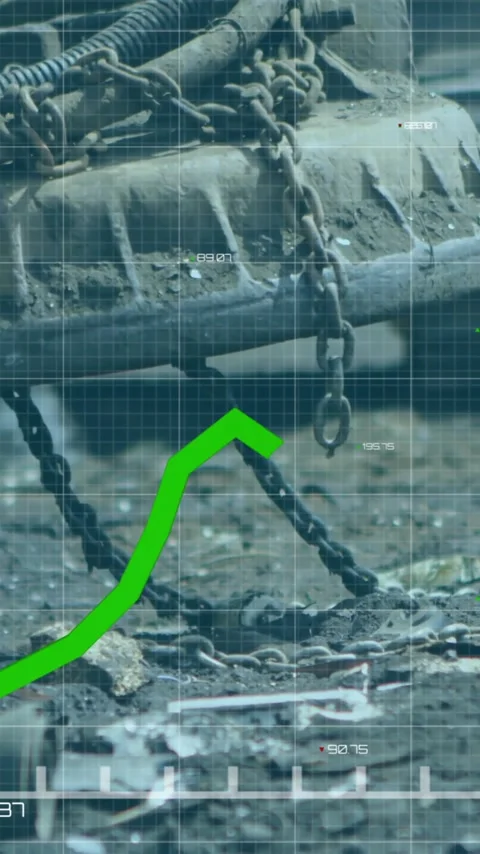 Animating green financial graph over industrial machinery in scrapyard setting Stock Footage 342015727