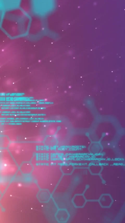 Animating hexagonal molecular structures and data processing over colorful Stock Footage 344285051