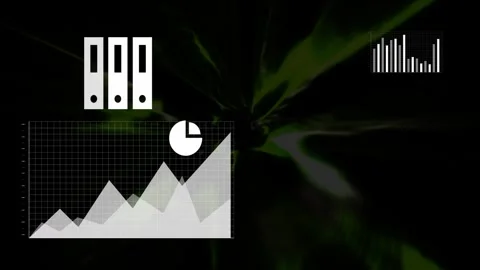 Animating icon set appearing after green tunnel opening, visualizing smartphone Stock Footage 332822053