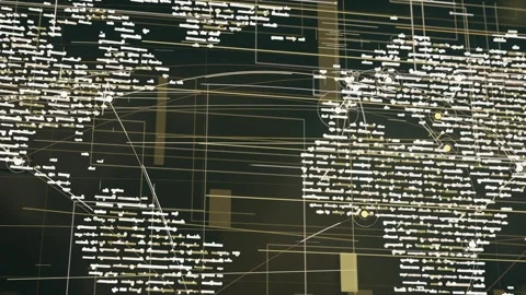 Animating large world map display in lobby, receiving live feed and showing Stock Footage 337141172