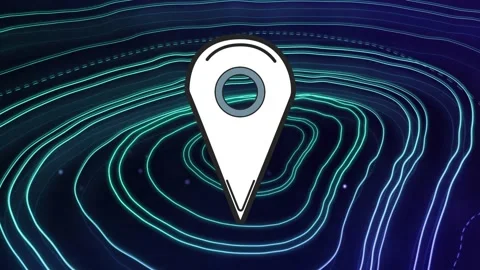 Animating location pin icon over neon contour lines background Stock Footage 327008808