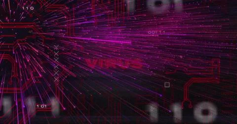 Animating magenta radial data burst pulsing from left-center node on dark 库存插图