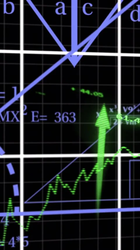 Animating mathematical equations and graphs over black grid background Stock Footage 323780893