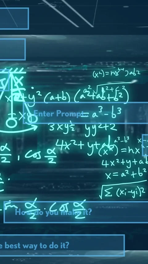 Animating mathematical equations and questions in futuristic classroom setting Stock Footage 319976811