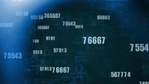 Animating mathematical formulas and numbers over dark blue background Stock Footage 305021627