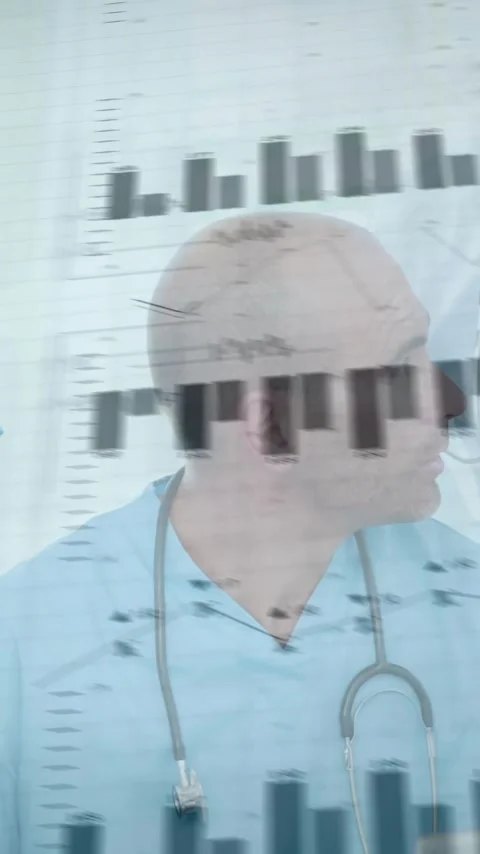Animating medical data charts, diverse healthcare professionals discussing in Stock Footage 342015694