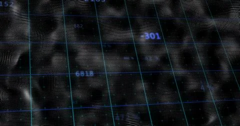Animating mesh on data update in virtual 3D, showing cyan vertical, blue grid Stock Photos