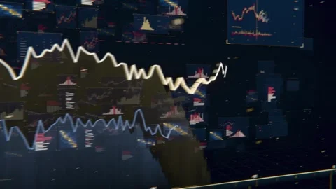 Animating multi-layered line and area chart starting lower-left in virtual data 库存影片 348240134