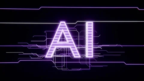 Animating neon purple AI logo scaling up and glowing in black void, sliding Stock Footage 337964582