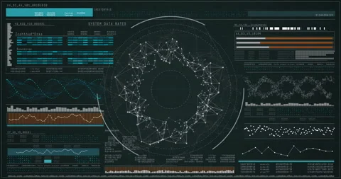 Animating network connections and data visualization on analytical dashboard Stock Footage 303540427