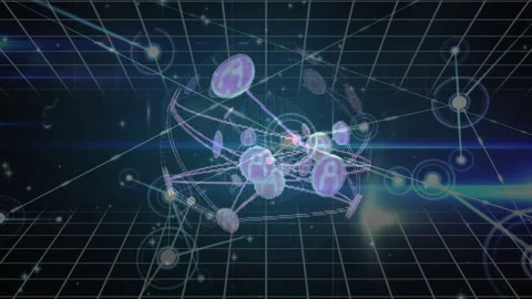 Animating network connections and data nodes over grid background Stock Footage 303792987