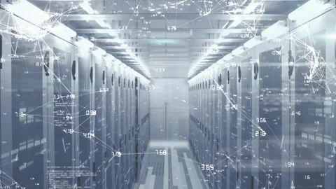 Animating network connections and data processing in server room Stock Footage 304101818