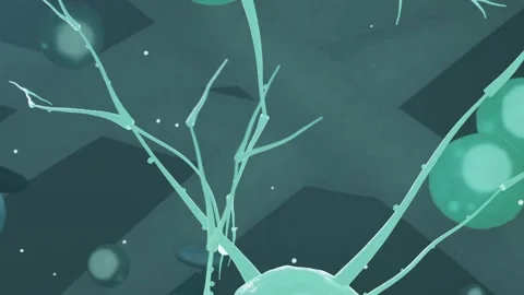 Animating network from rounded node in teal space, swaying and sending beads to Stock Footage 337964565