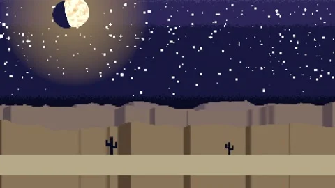 Animating pixel desert canyon night for simple loop, stars flickering, moon halo Stock Footage 337885935