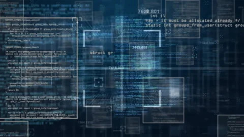 Animating programming code and data processing on digital interface Stock Footage 305021604