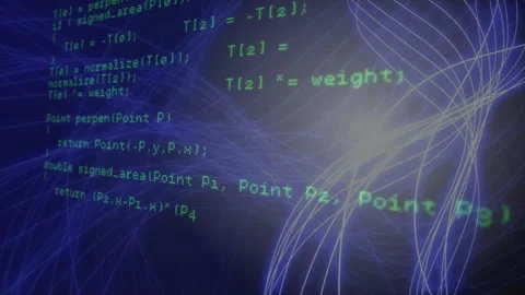 Animating programming code and mathematical formulas over abstract blue network Stock Footage 304256805