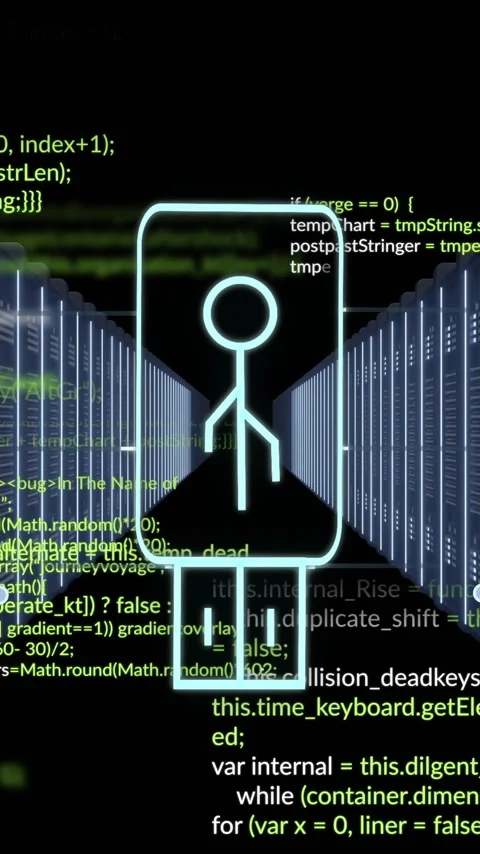 Animating programming code over server racks in data center Video stock 342677253