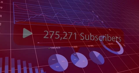 Animating red subscriber callout updating subscribers on magenta-red 3D grid, Stock Footage 331169127