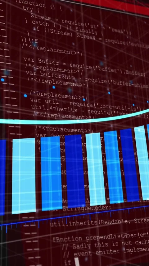 Animating rising bar graph over red digital code background in school Stock Footage 319811502