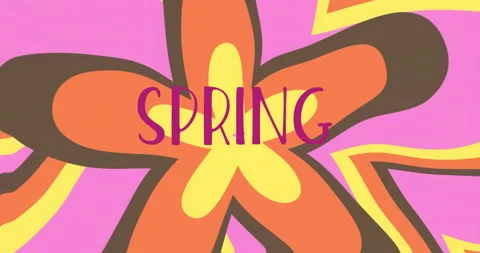 Animating Spring text over colorful flower pattern background Stock Footage 303461179