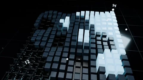 Animating square array rising on glossy plane as icy-blue cubes appearing, Video stock 340268278