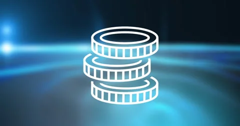 Animating stack of coins over blue abstract background Stock Footage 304407837