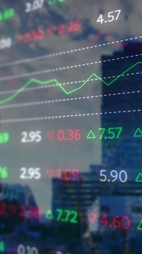 Animating stock market data over cityscape with skyscrapers in background 스톡 동영상 344803528