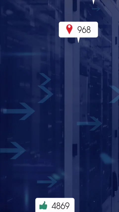 Animating tall server cabinets with floating notification badges in data center, Stock Footage 332939544