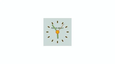 Animating text on a running clock with arrows FIX VS DELAY Stock Footage 337219139