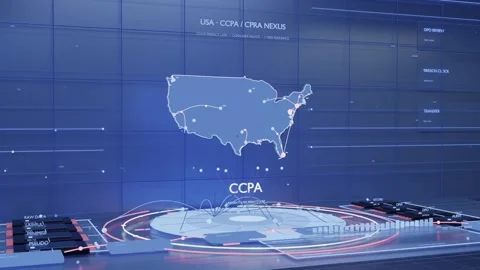 Animating tiled wall with nodes forming, radar hub sending arcs showing CCPA Stock Footage 337547901