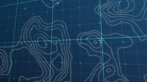Animating topographic map lines and grid over blue background Stock Footage 304256820