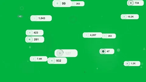 Animating two green nodes on start, updating numeric badges on dark canvas, Stock Footage 334118794