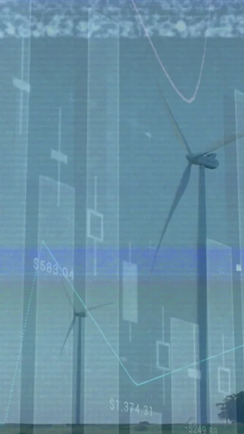 Animating of vhs glitch effect over statistical data processing against spinning Stock Footage 343955505