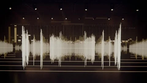 Animating waveform expanding into spikes and dense bursts after music playback Stock Footage 341865037