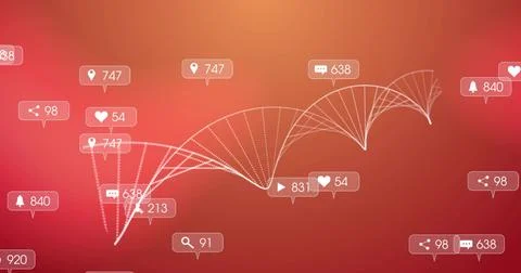 Animating white dotted helix network across red-orange gradient, showing Stock Illustration
