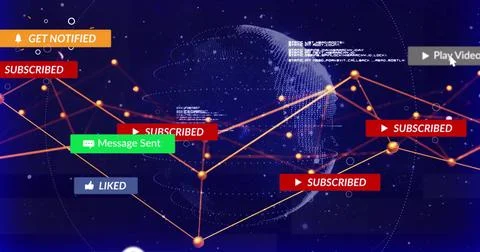 Animating wireframe globe with orange nodes on virtual network, displaying no Stock Photos