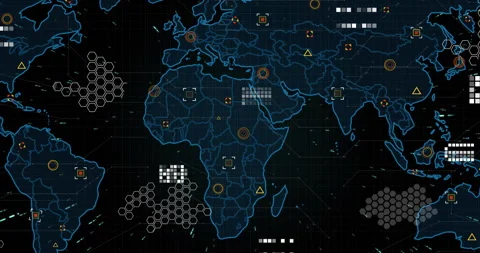 Animating world map with data points and network connections for presentation Stock Footage 304021315