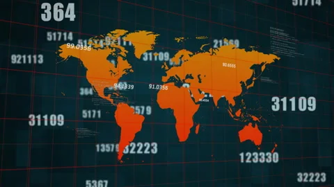 Animating world map with numerical data points and global statistics Stock Footage 305021620